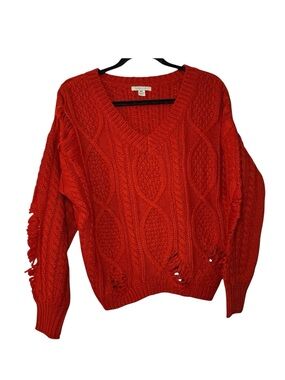 Cozy Casual Red "distressed" V Neck Sweater Size M/L